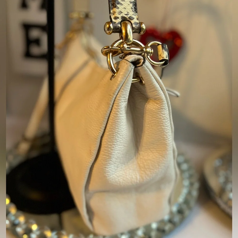 Coach Cream and Black Hobo Shoulder Bag with Snake Print